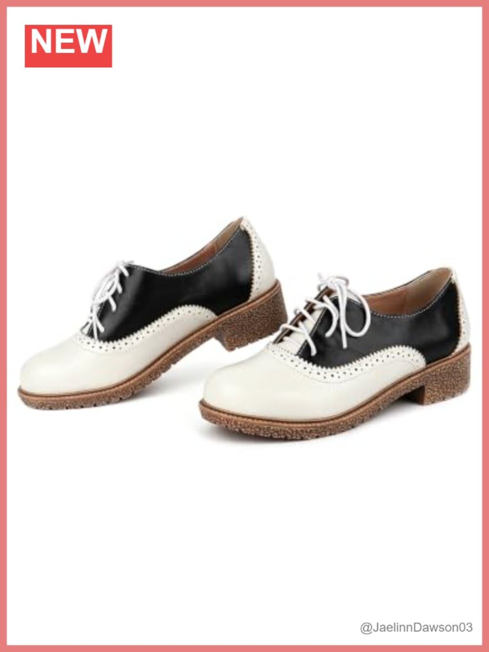 Women's Vintage Saddle Oxfords Low Chunky Heels Wingtip Brogues Lace-Up PU Shoes